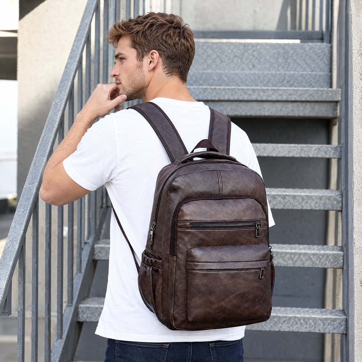 Fréjus, sac à dos simili cuir, port usb intégré, vue produit 5 (5 sur 9)