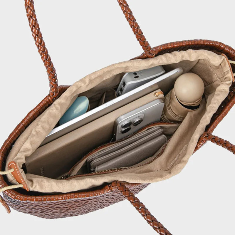 Hyères, sac à main en cuir véritable, bandoulière tissée, vue produit 5 (5 sur 8)