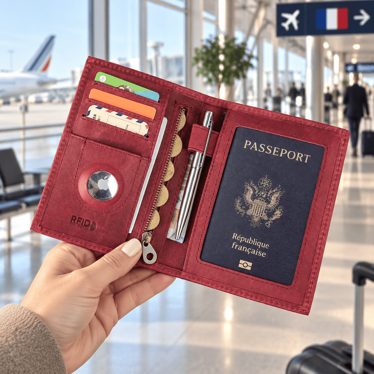 Issy-les-Moulineaux — Bordeaux — portefeuille passeport tenu en main