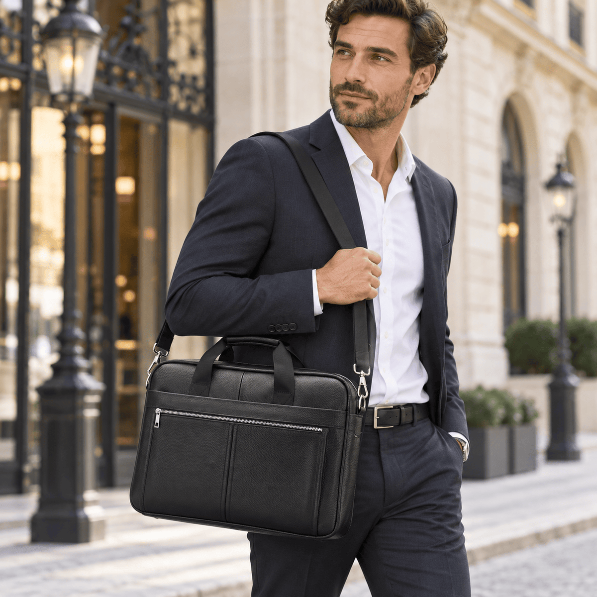 Le Lamentin — Poche plaquée — Noir grainé — porte-documents porté
