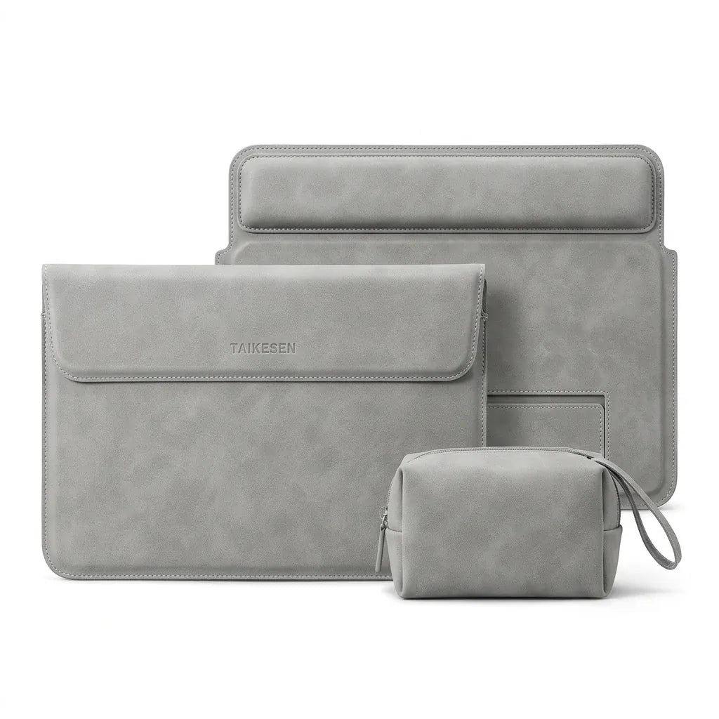 Le Mans - Étui ordinateur simili cuir, 13 à 15,6 pouces - packshot sur fond blanc, coloris gris