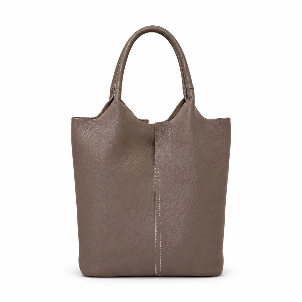 Lyon, cabas en cuir pleine fleur, taupe, fond blanc