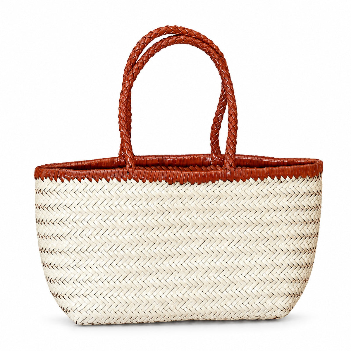 Maisons-Alfort, sac cuir tressé cognac et blanc, bord droit