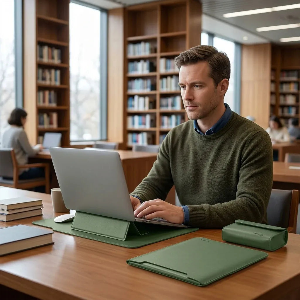 Mulhouse - Housse pour MacBook, doublure matelassée - mise en situation, coloris vert