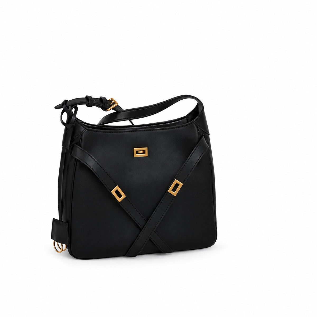 Nice, cabas en croûte de cuir, format seau noir doré, packshot