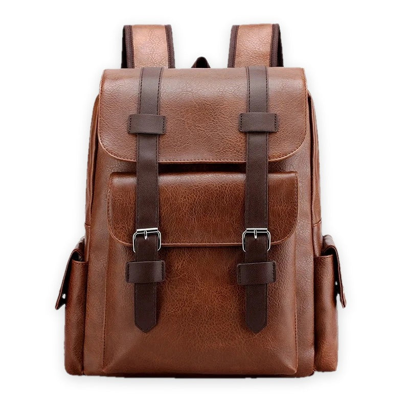 Niort, sac à dos simili cuir, ordinateur 15 pouces, coloris marron, vue de face, packshot fond blanc