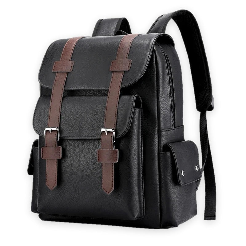 Niort, sac à dos simili cuir, ordinateur 15 pouces, coloris noir, vue trois-quarts, packshot fond blanc