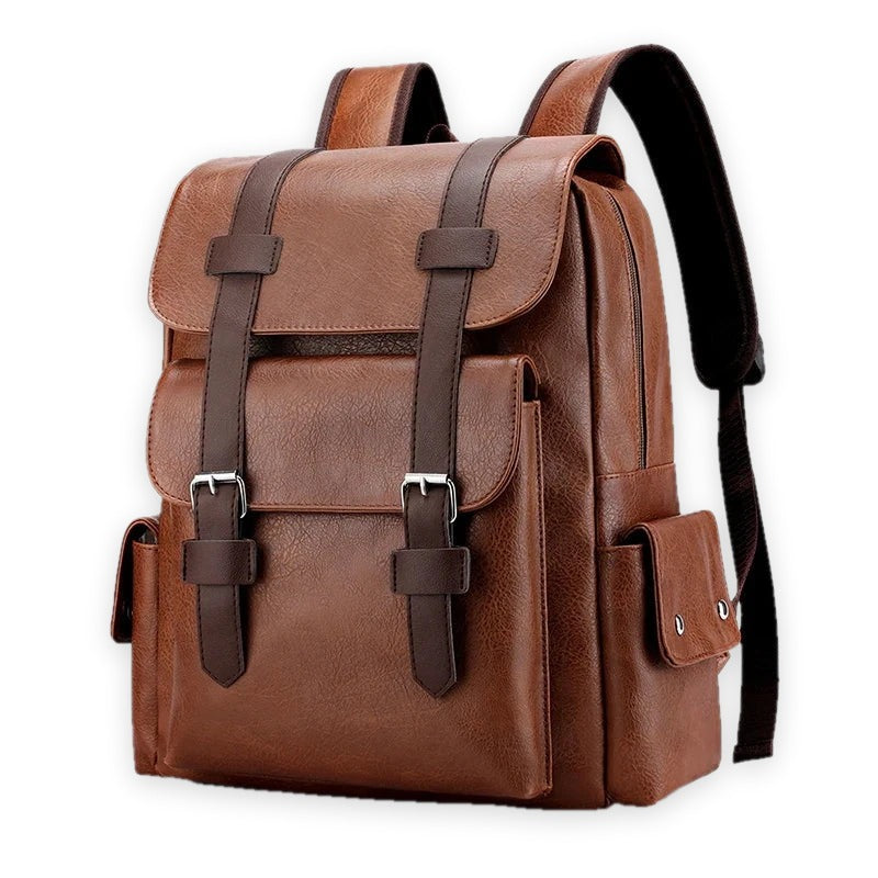 Niort, sac à dos simili cuir, ordinateur 15 pouces, coloris marron, vue trois-quarts, packshot fond blanc