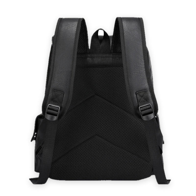 Niort, sac à dos simili cuir, ordinateur 15 pouces, coloris noir, vue de dos avec bretelles, packshot fond blanc