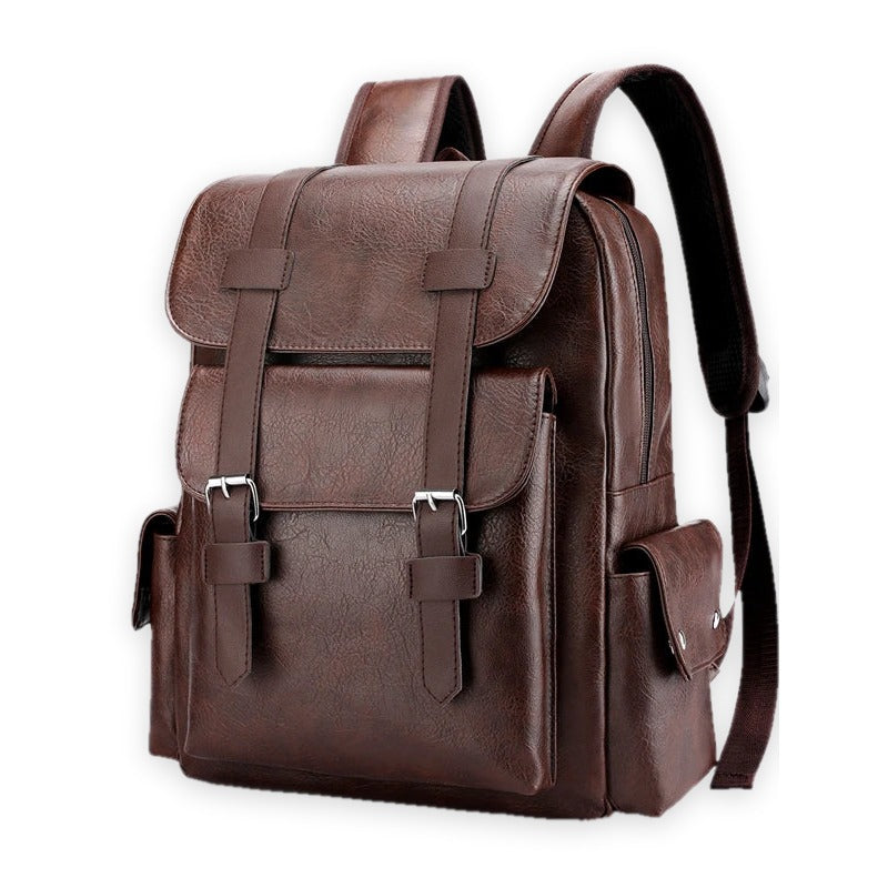 Niort, sac à dos simili cuir, ordinateur 15 pouces, coloris marron foncé, vue trois-quarts, packshot fond blanc