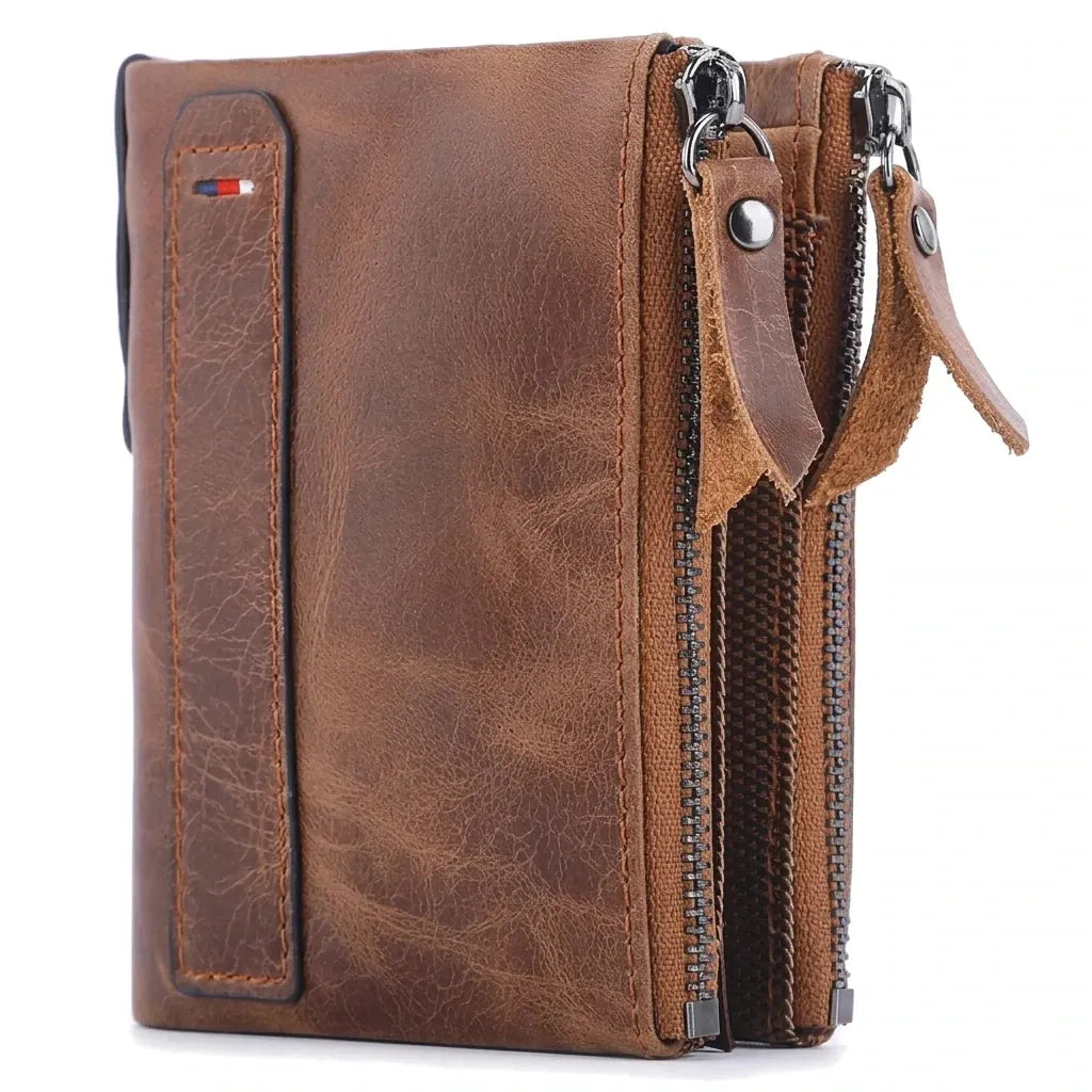 Noisy-le-Grand - Portefeuille en cuir de vache véritable, format court - packshot sur fond blanc, coloris brun