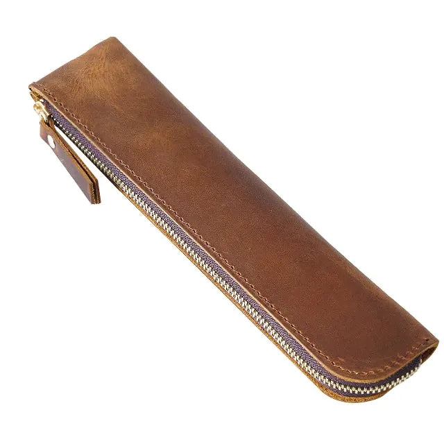 Oullins-Pierre-Bénite, trousse à crayons en cuir de vache, ligne rétro, vue produit 8 (8 sur 12)