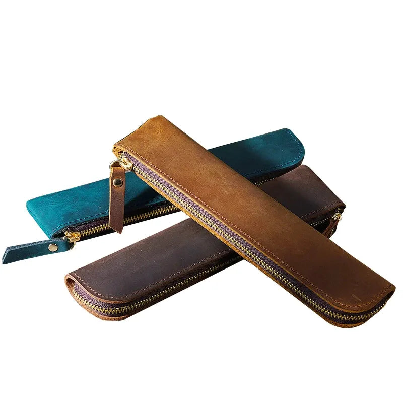 Oullins-Pierre-Bénite, trousse à crayons en cuir de vache, ligne rétro, vue produit 4 (4 sur 12)