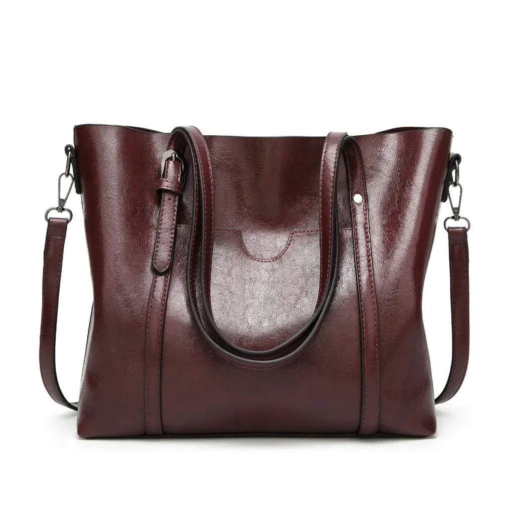 Reims - Cabas simili cuir, imperméable et polyvalent - packshot sur fond blanc, coloris bordeaux