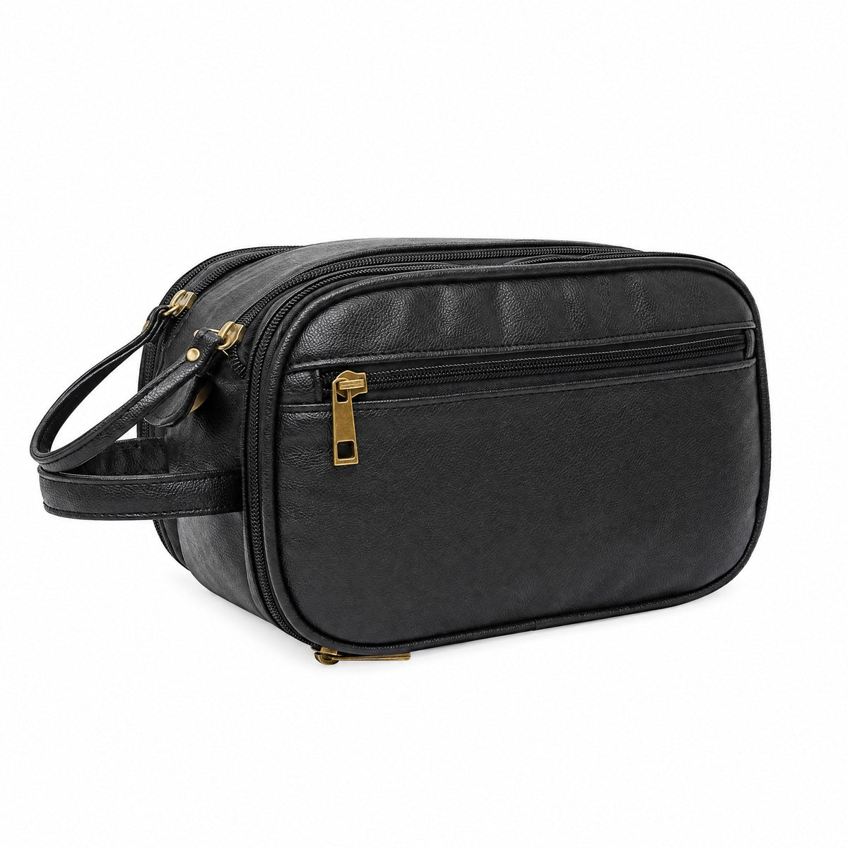 Trousse de rasage Saint-Martin-d’Hères noire fermée, vue de trois quarts sur fond blanc