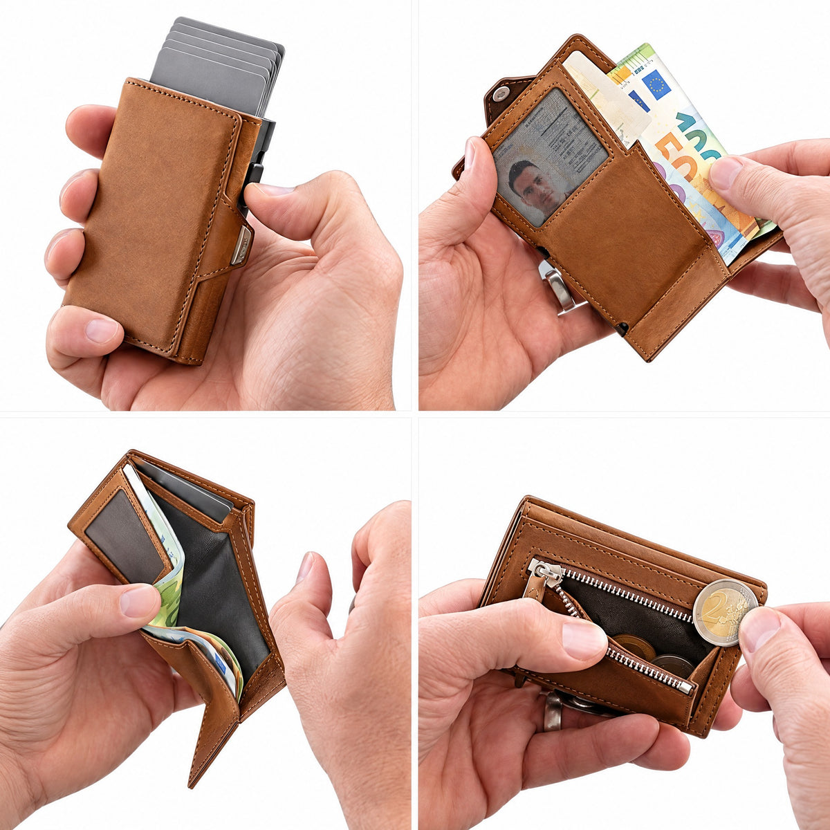 Saint-Pierre, porte-cartes pop-up en cuir véritable, blocage rfid, vue produit 4 (4 sur 10)