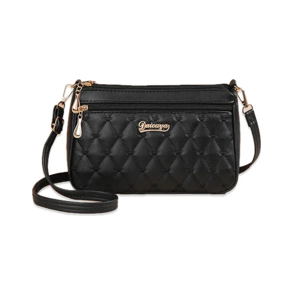 Suresnes - petit sac bandoulière matelassé noir, vue de face sur fond blanc avec ombre douce