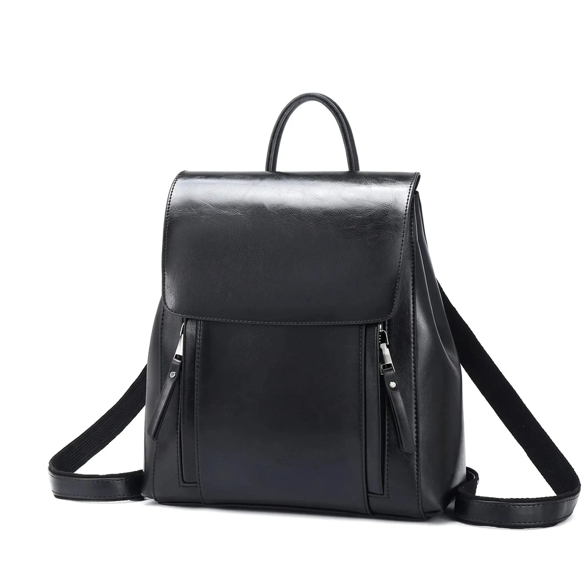 Valence - sac à dos cuir noir, packshot sur fond blanc