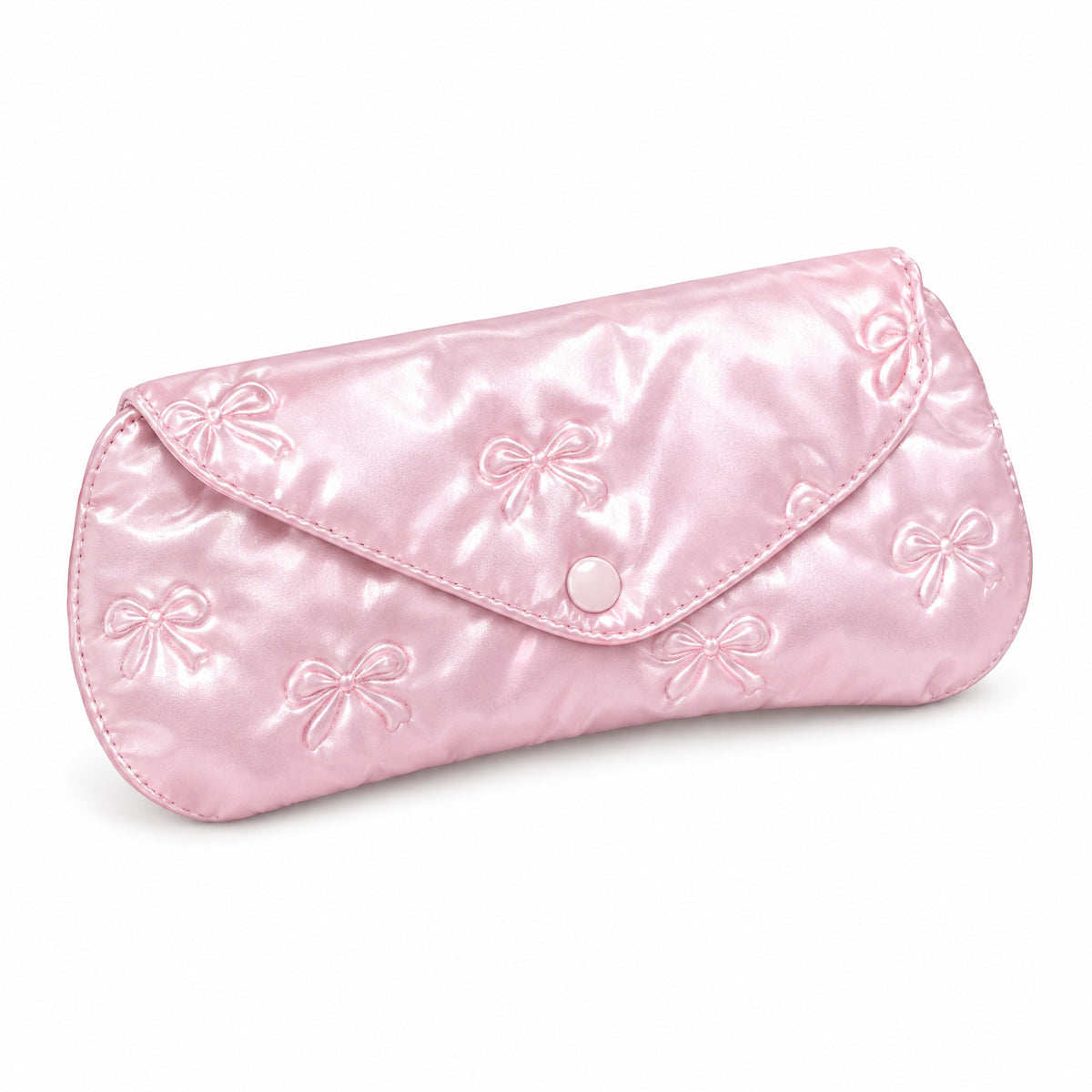 Vitry-sur-Seine, pochette à lunettes rose matelassée, fermeture à pression, packshot sur fond blanc
