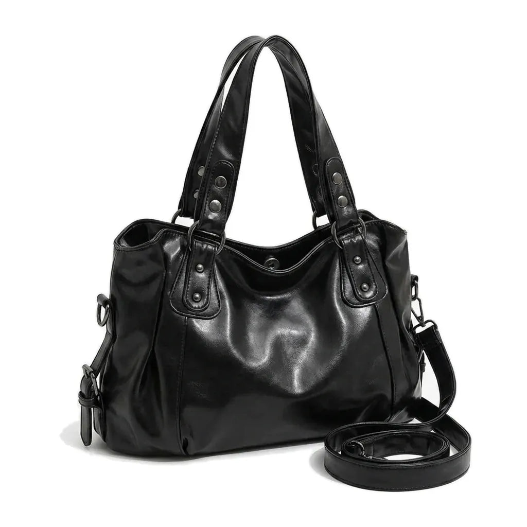 Brive-la-Gaillarde - Sac bandoulière simili cuir, format spacieux rétro - packshot sur fond blanc, coloris noir