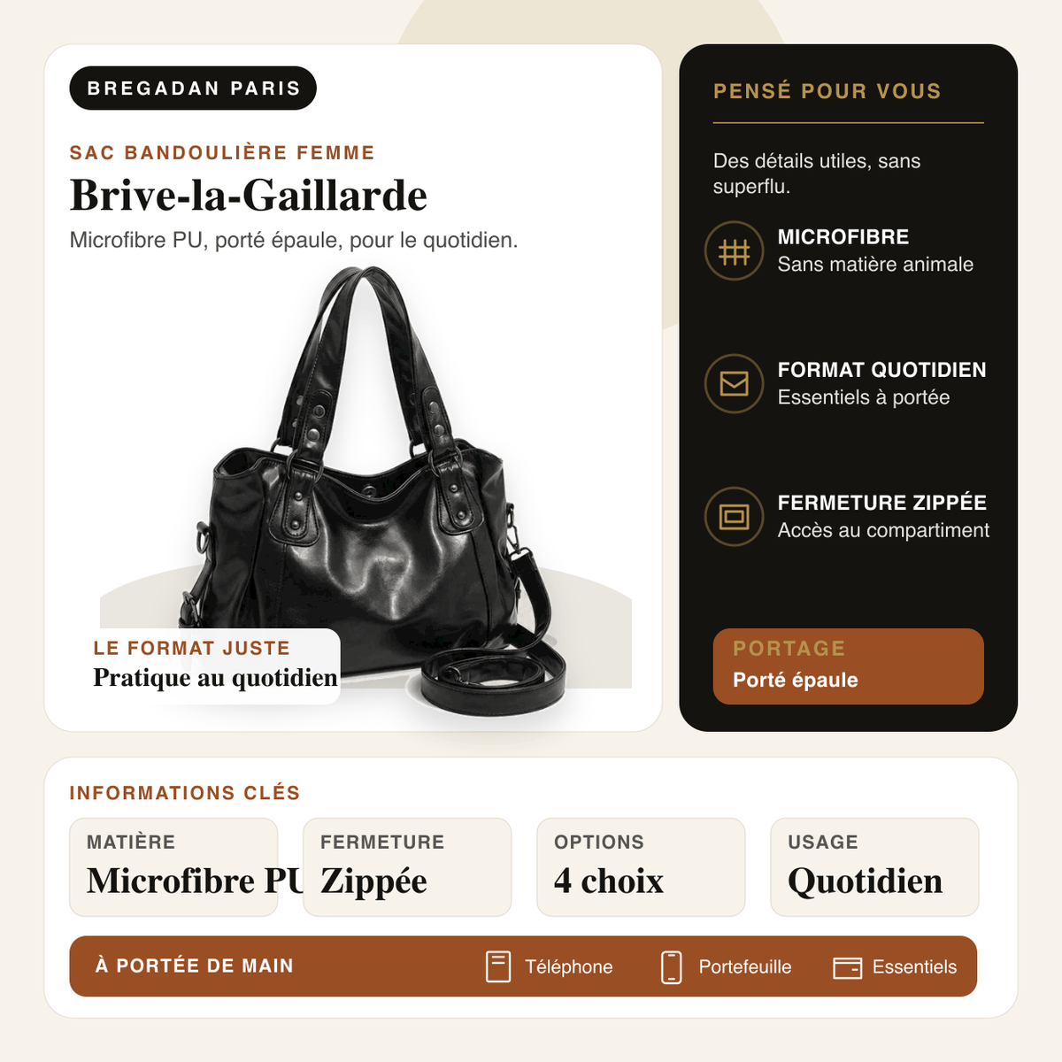 Brive-la-Gaillarde — infographie Bregadan V3 : microfibre pu, porté épaule