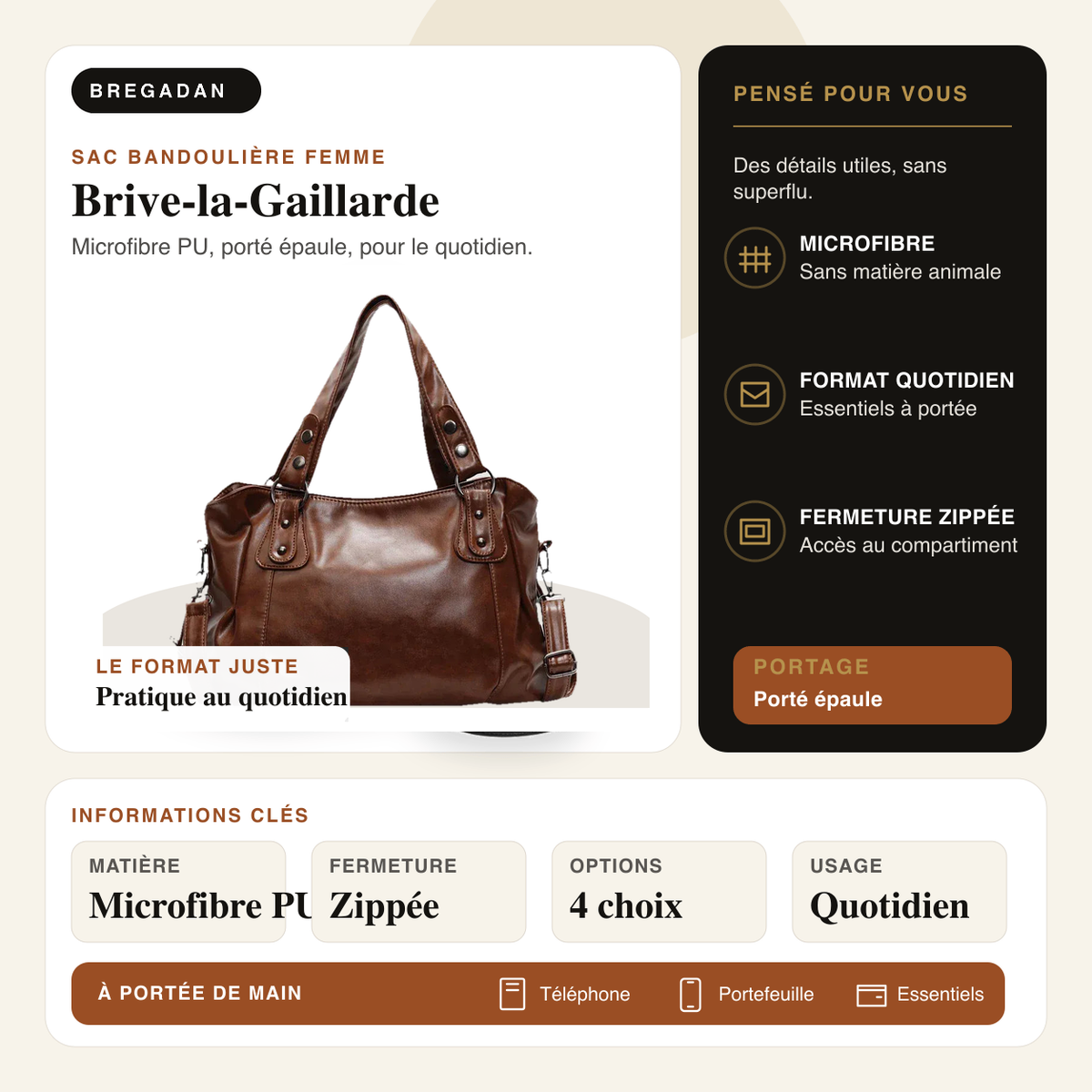Brive-la-Gaillarde — infographie Bregadan V3 : microfibre pu, porté épaule