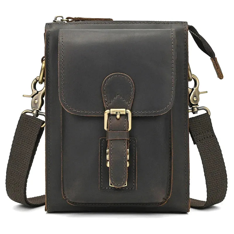 Bron — sacoche en cuir, modèle vertical 9475, rabat et boucle, vue de face
