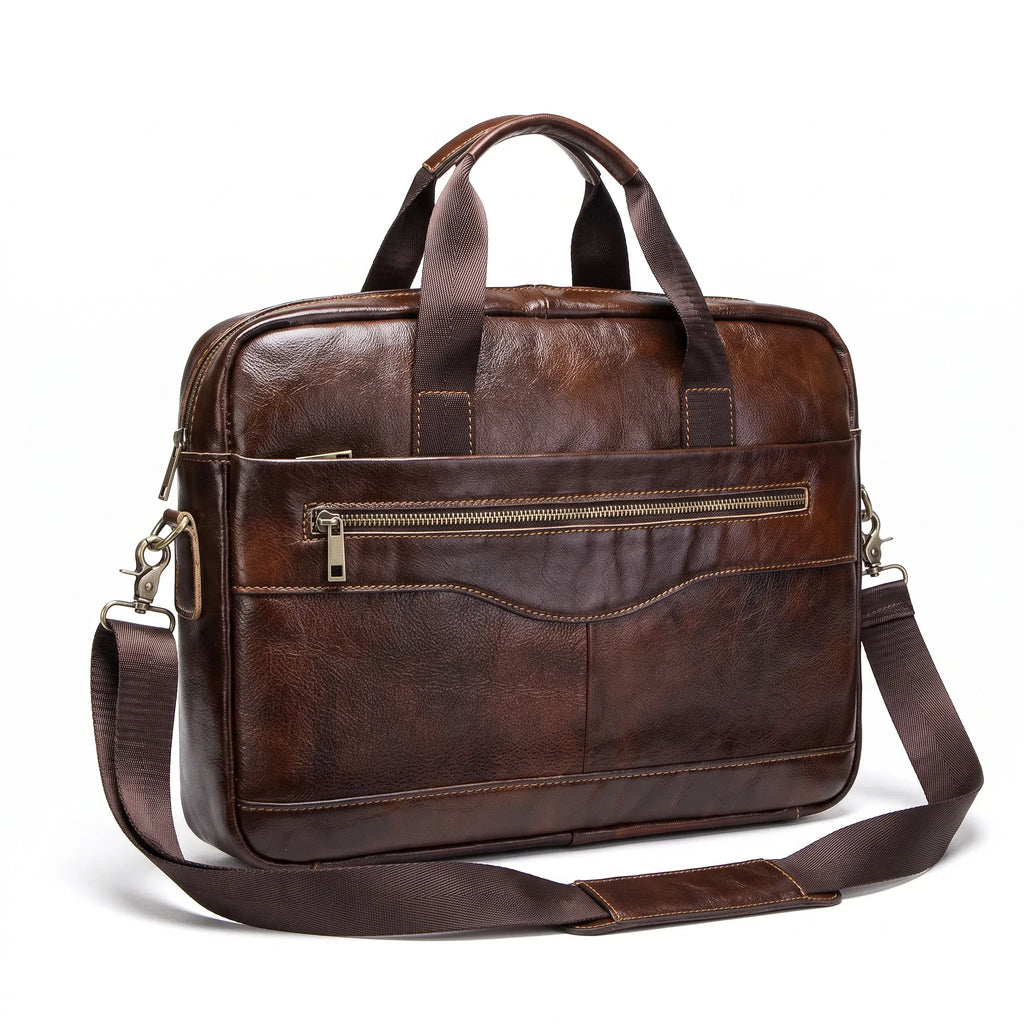 Porte-documents Cahors brun sur fond blanc, vue de trois quarts