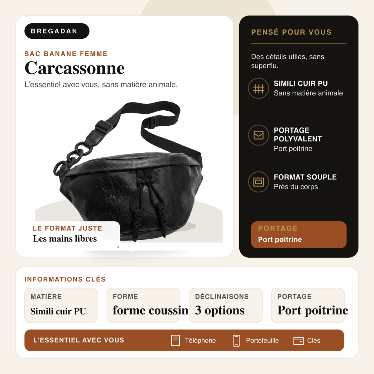 Carcassonne — infographie Bregadan V3 : Simili cuir PU, Port poitrine