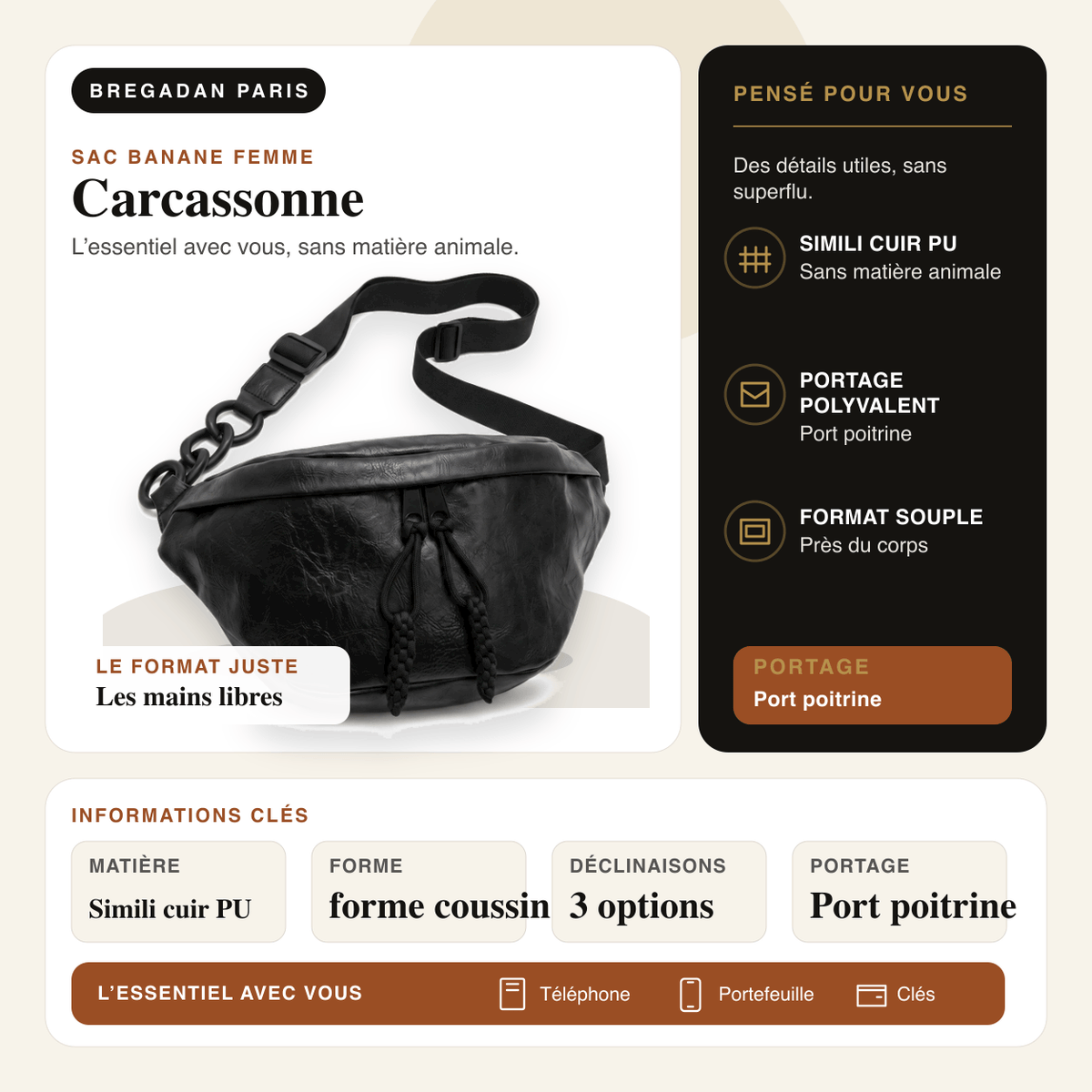 Carcassonne — infographie Bregadan V3 : Simili cuir PU, Port poitrine