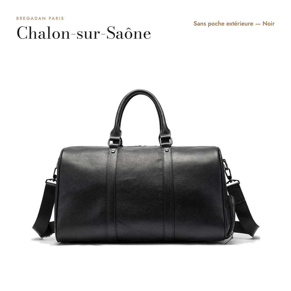 Chalon-sur-Saône — sac de voyage sans poche extérieure, cuir noir
