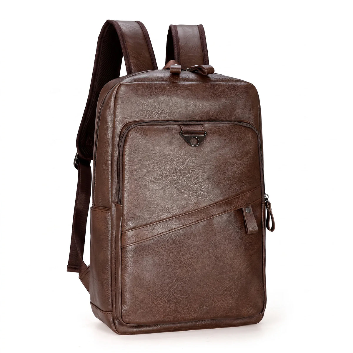 Chambéry - Sac à dos simili cuir, ordinateur 14 pouces, packshot sur fond blanc, coloris brun foncé