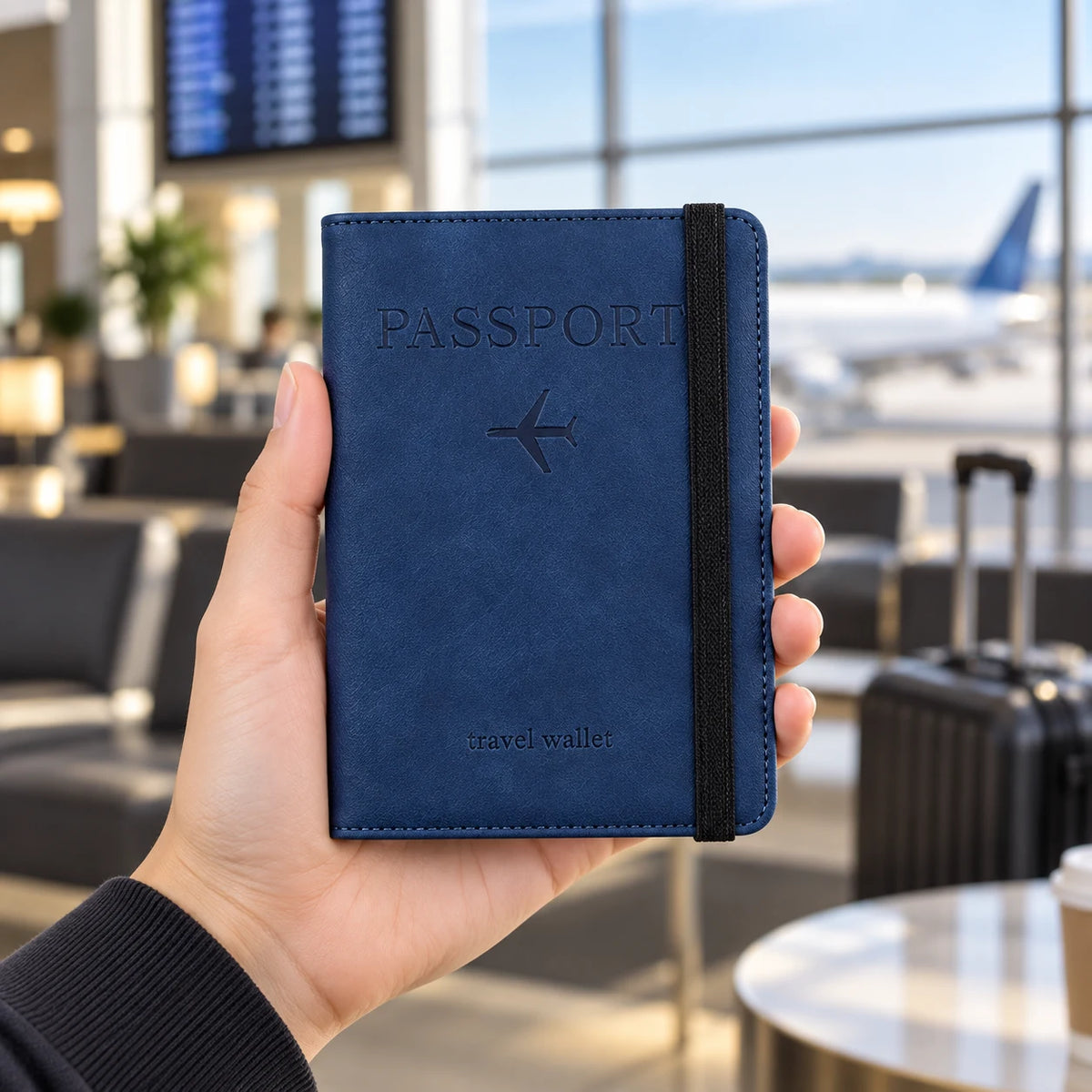 Champigny-sur-Marne — porte-passeport bleu marine tenu en main, vue complète