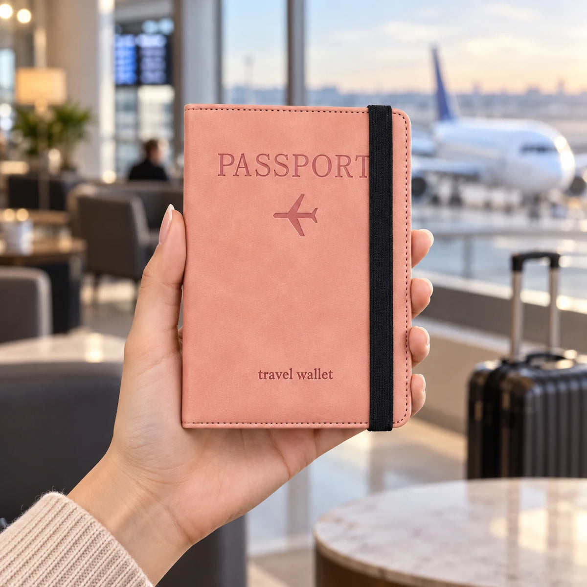 Champigny-sur-Marne — porte-passeport rose saumon tenu en main, vue complète