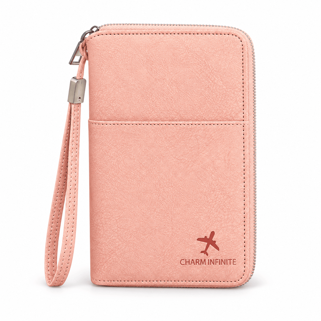 Cherbourg-en-Cotentin — Rose — porte-passeport zippé sur fond blanc