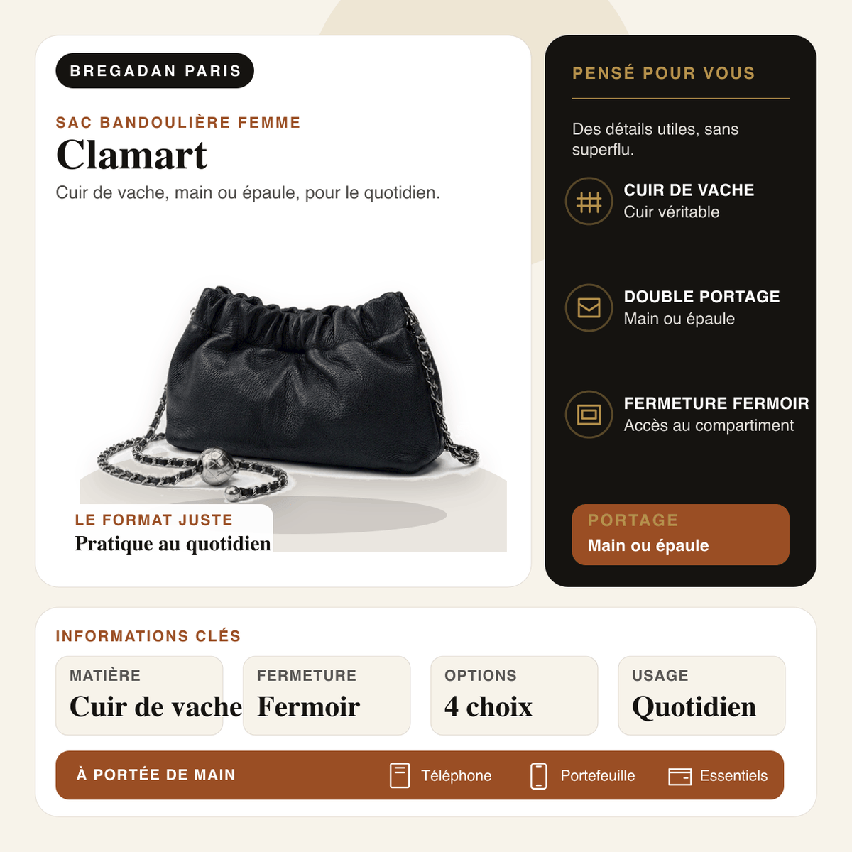 Clamart — infographie Bregadan V3 : cuir de vache, main ou épaule