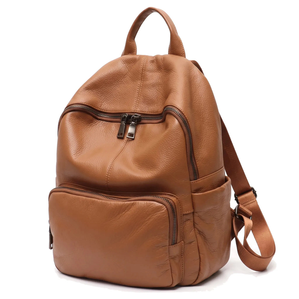 Clichy - sac à dos cuir camel, packshot sur fond blanc