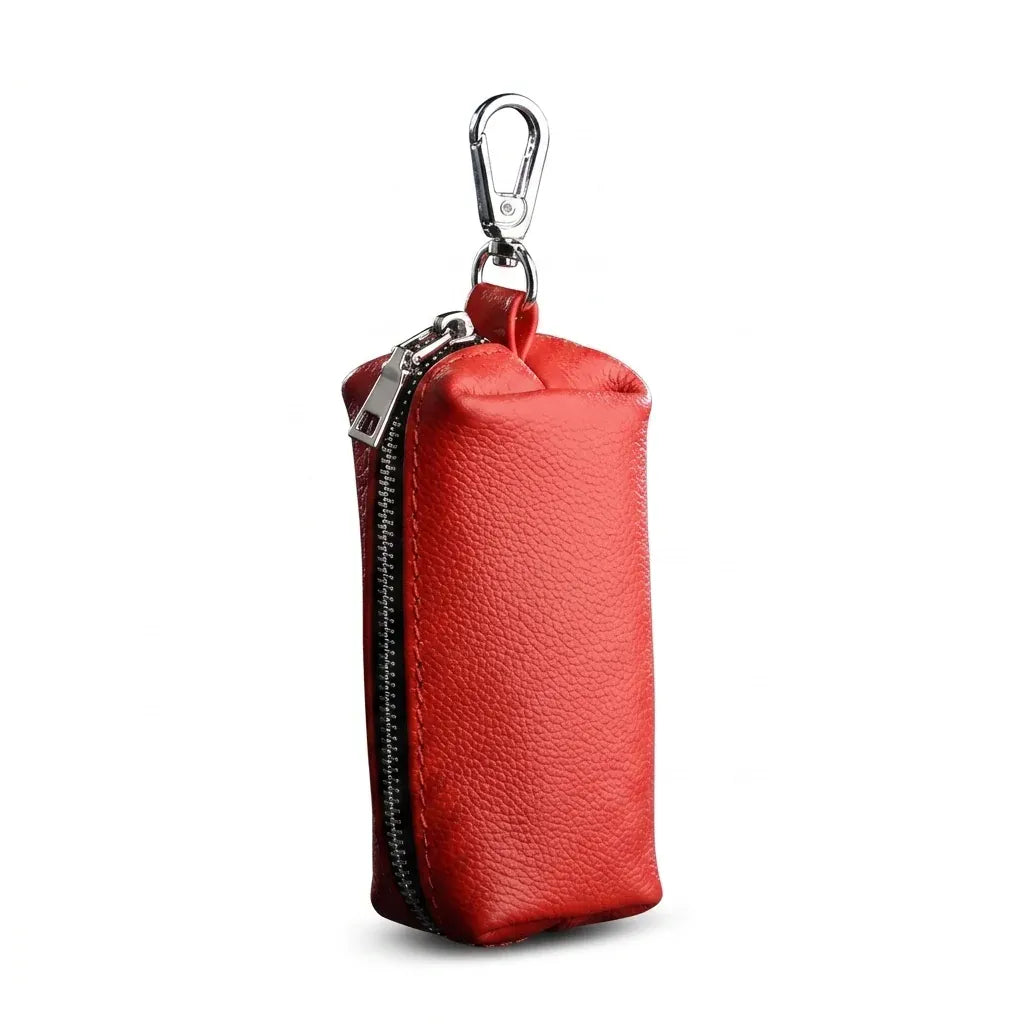Colombes - Pochette porte-clés de voiture en cuir véritable, packshot sur fond blanc, coloris rouge