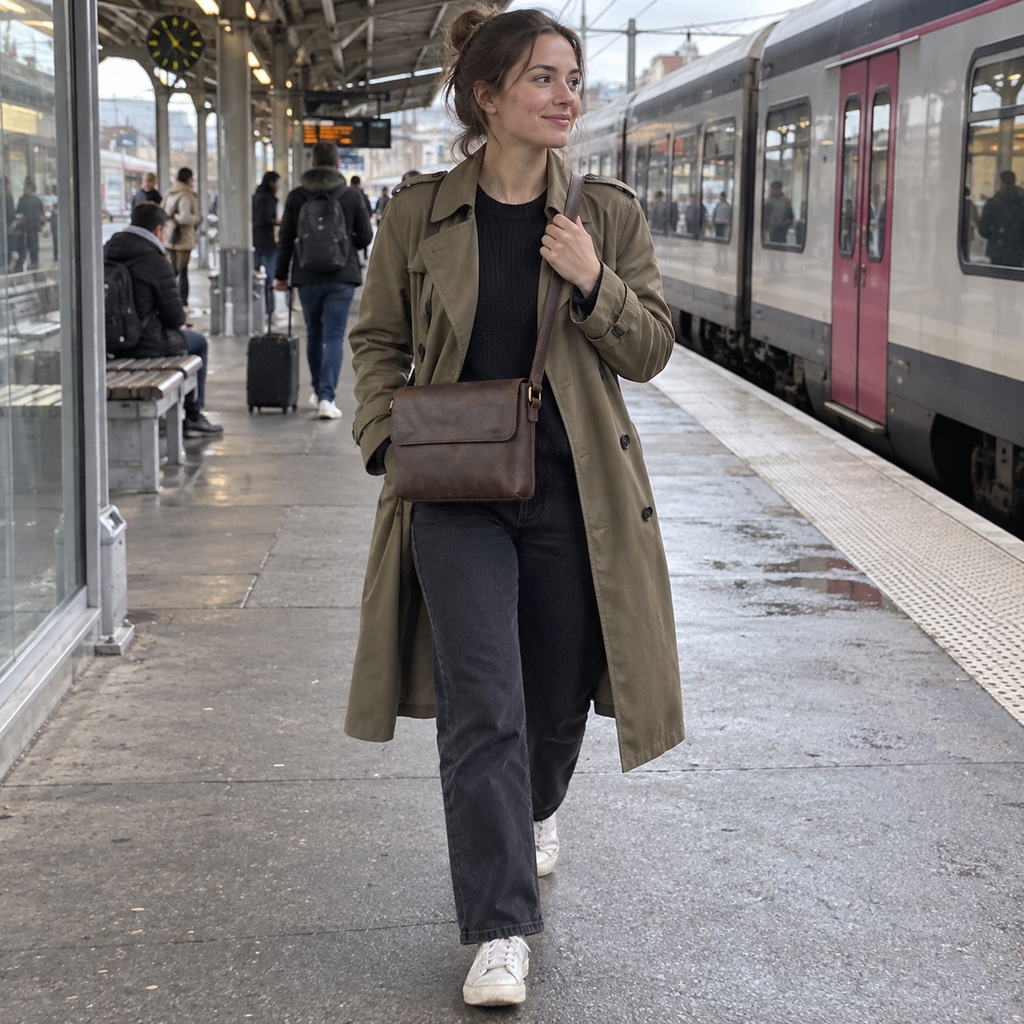 Compiègne, besace utilisée naturellement en situation