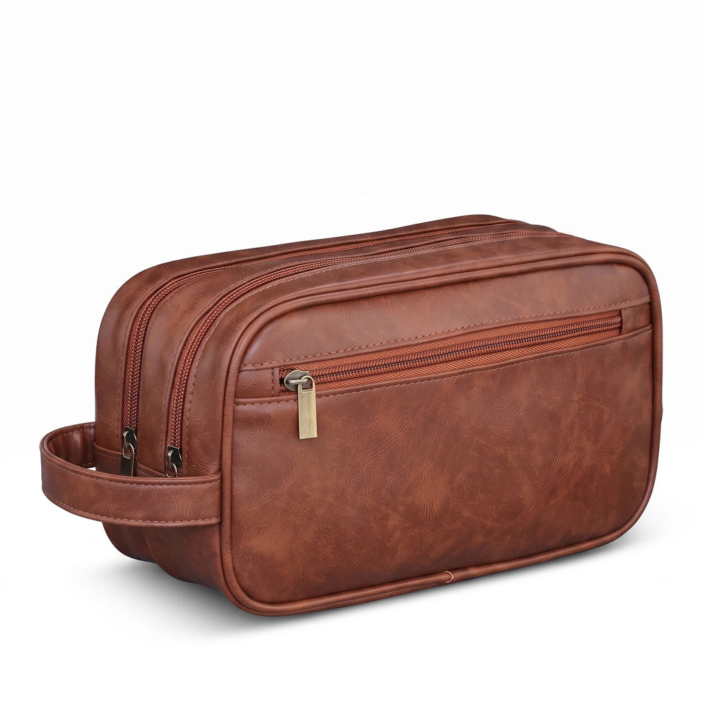 Échirolles - trousse de toilette brune, packshot sur fond blanc