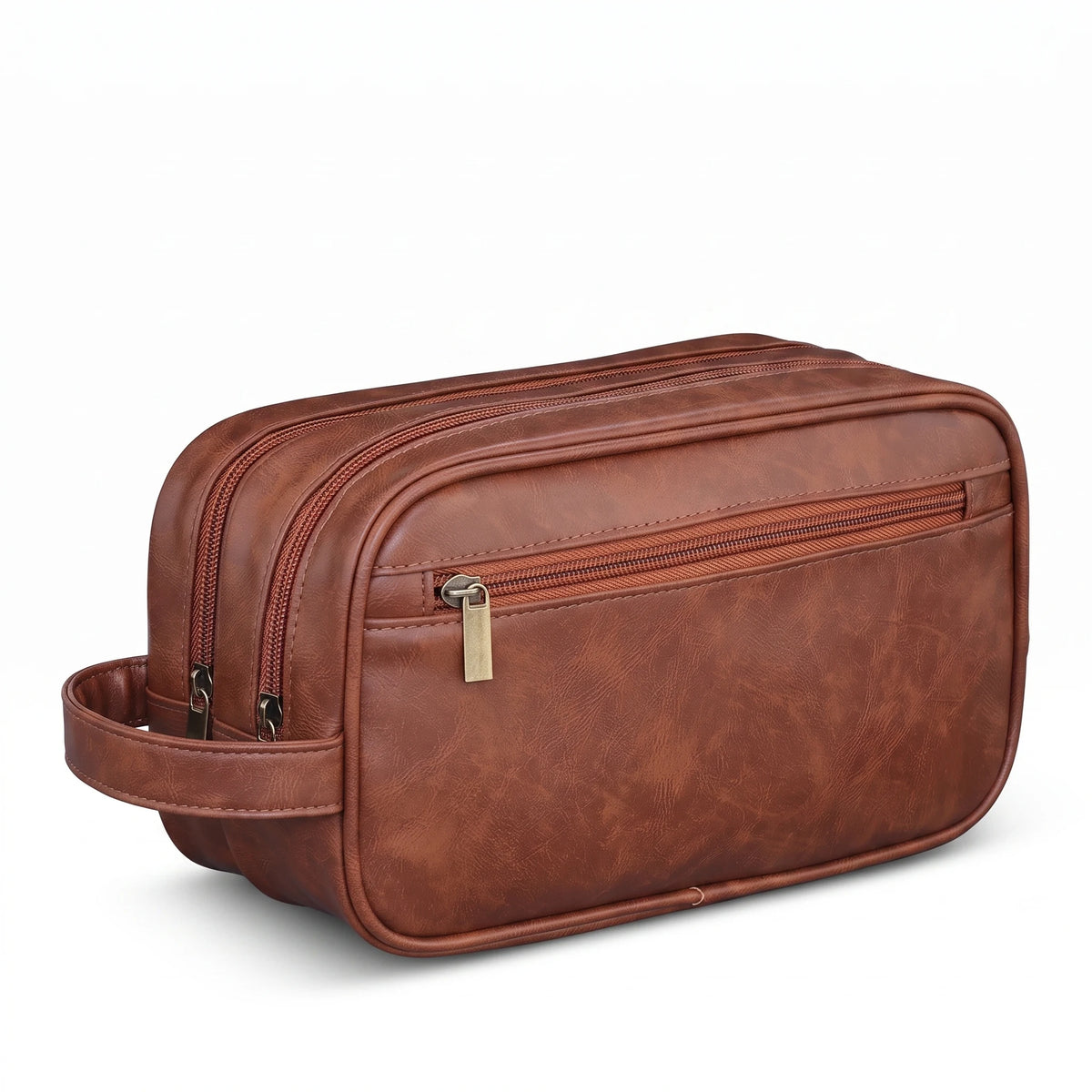 Échirolles - trousse de toilette brune, packshot sur fond blanc