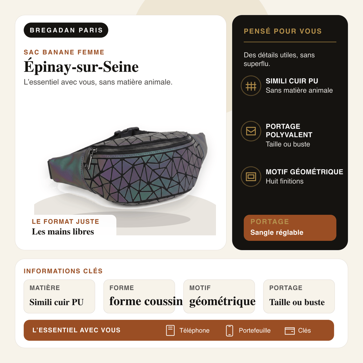 Épinay-sur-Seine — infographie Bregadan V3 : Simili cuir PU, portage taille ou buste