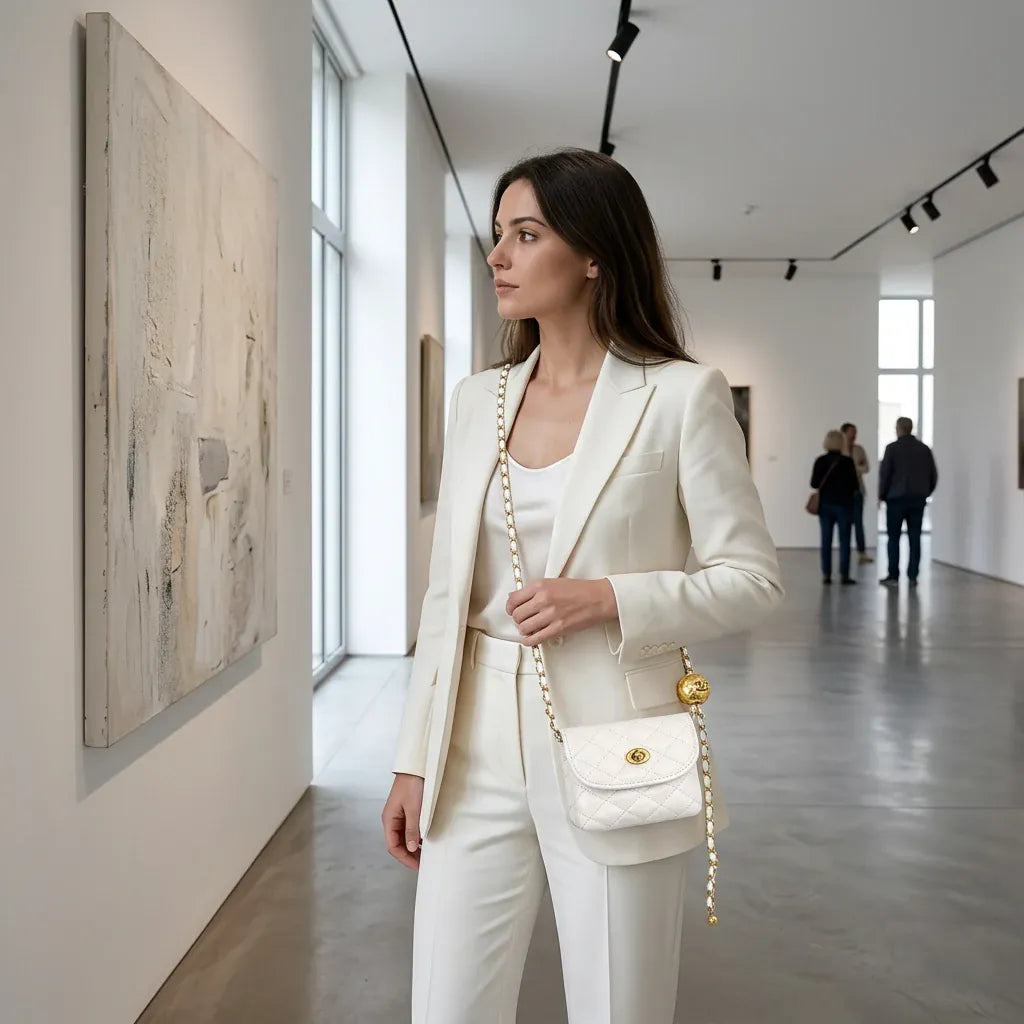 Évreux - mini sac banane blanc porté par une femme dans une galerie