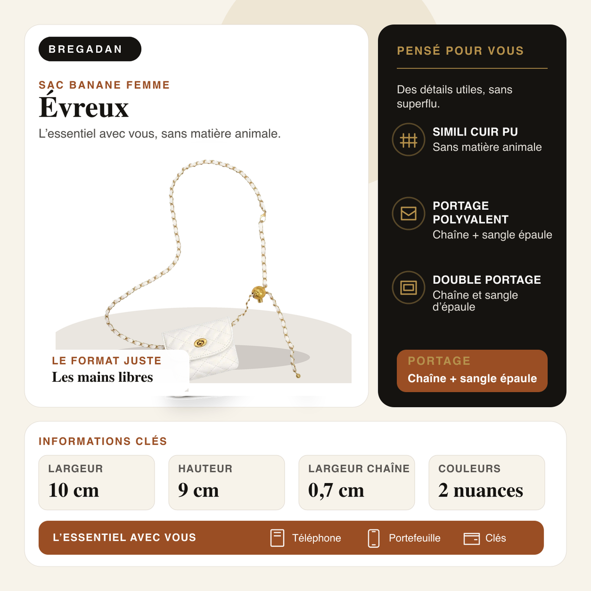 Évreux — infographie Bregadan V3 : Simili cuir PU, Chaîne + sangle épaule