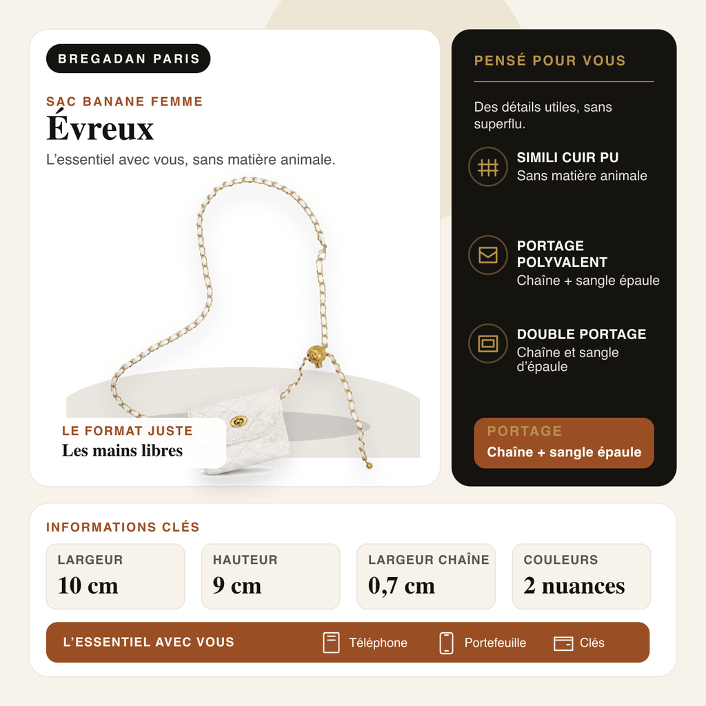 Évreux — infographie Bregadan V3 : Simili cuir PU, Chaîne + sangle épaule