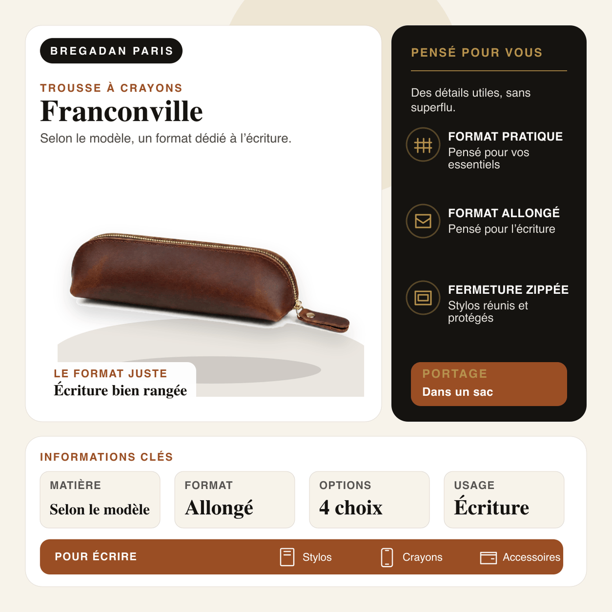 Franconville — infographie Bregadan V3 : selon le modèle, un format dédié à l’écriture, matière Selon le modèle