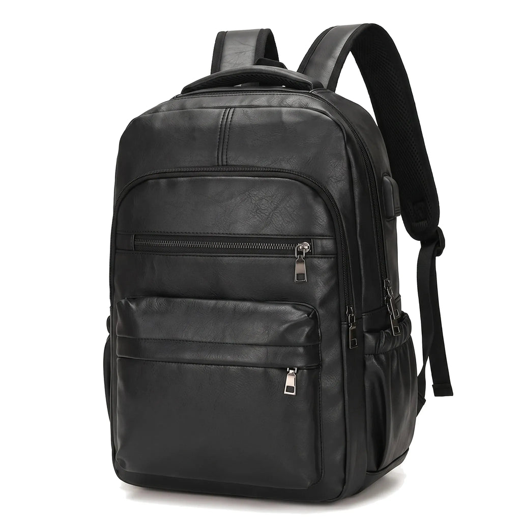 Fréjus - Sac à dos simili cuir, port USB intégré, packshot sur fond blanc, coloris noir