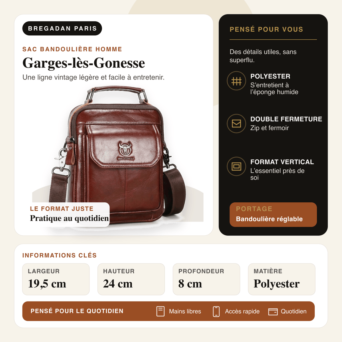 Garges-lès-Gonesse — infographie Bregadan V3 : Une ligne vintage légère et facile à entretenir; largeur 19,5 cm