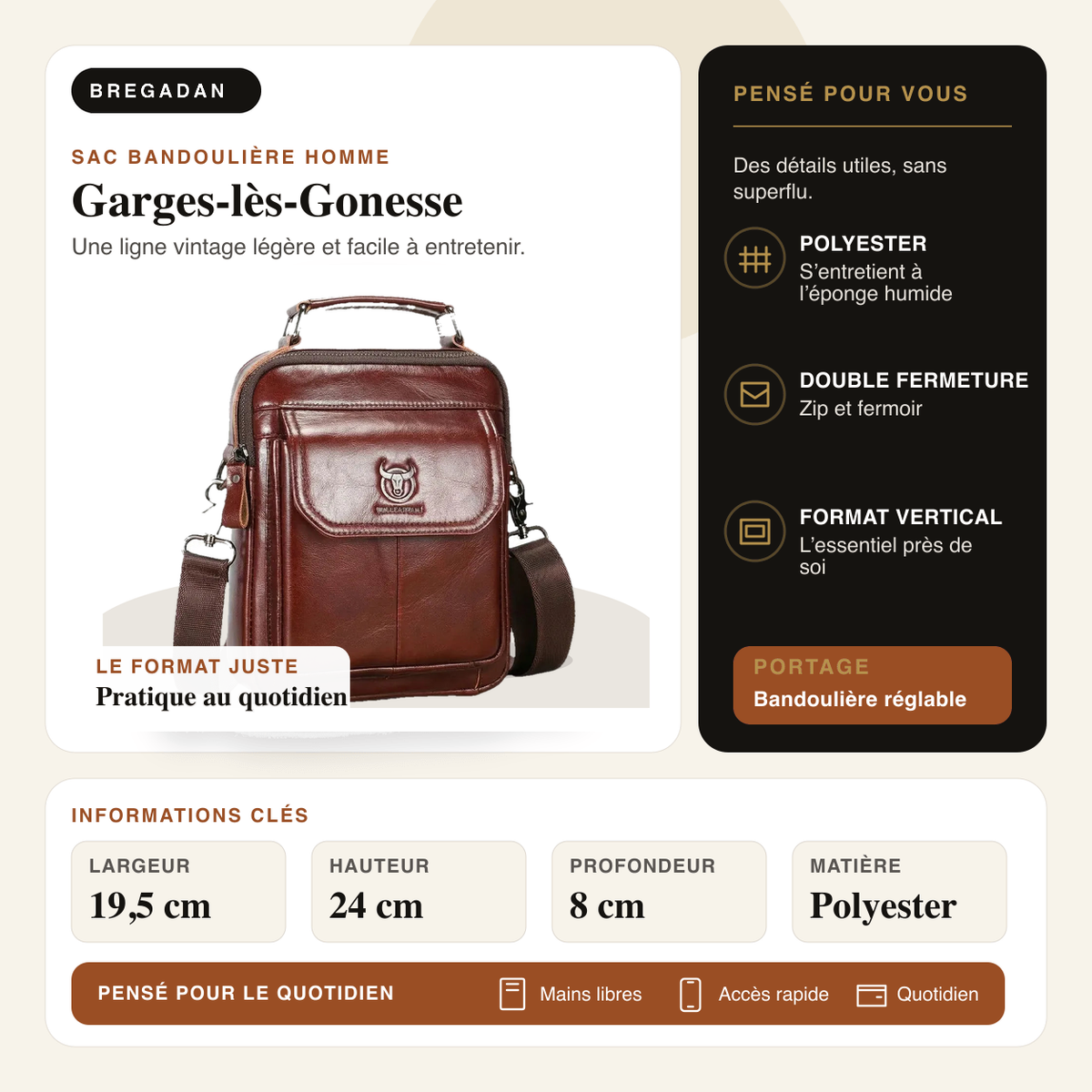 Garges-lès-Gonesse — infographie Bregadan V3 : Une ligne vintage légère et facile à entretenir; largeur 19,5 cm