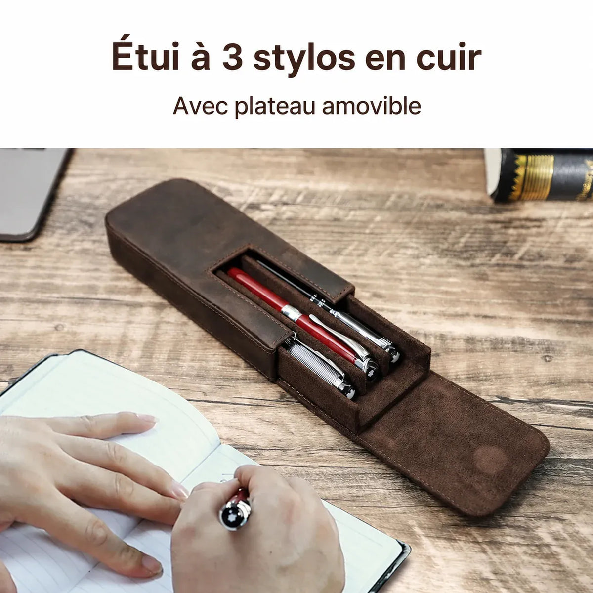 Grenoble — Étui à trois stylos avec plateau amovible